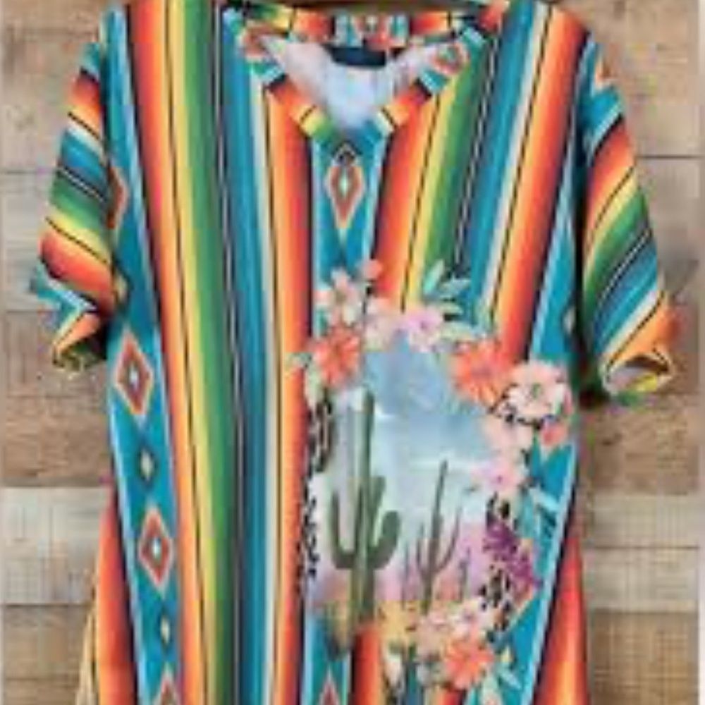 Colorful Cactus and Floral Women's Tee serepe XL